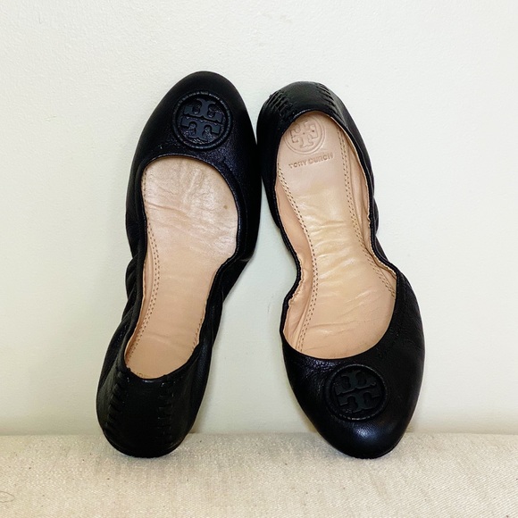 Tory Burch Black Leather Ballet Flats 7.5 ❤️❤️ - Picture 2 of 5
